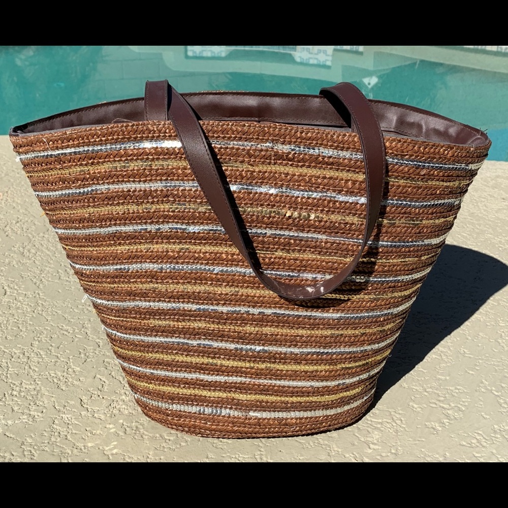 Vintage Sequin Wicker Beach Bag